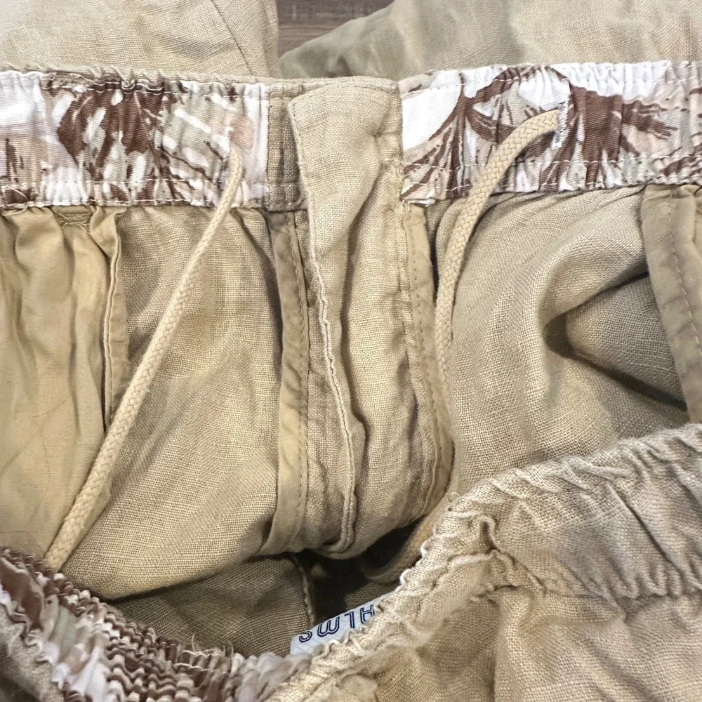 28 Palms Men Linen Drawstring Pants Relaxed Fit Beach Trousers Tan Beige Size L
